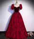 Burgundy velvet jacquard long prom dress evening dress s89