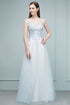 Floor Length A-line Sleeveless Appliqued Flowers Tulle Prom Dresses