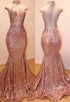 Glamorous High-Neck Sleeveless Sequins Mermaid Long Sequins Evening Gowns