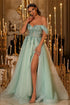 Glamorous Long A-line Off-the-shoulder Lace Beading Prom Dress With Slit