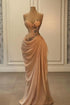 Glamorous Long Peach Strapless Sweetheart Satin Chiffon Sleeveless Prom Dress with Beads