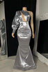 Glamorous Long Silver One Shoulder Mermaid Prom Dress