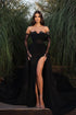 Gorgeous Black Long Sleeves Floor Length Strapless Front Split Chiffon Prom Dress