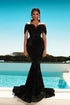 Gorgeous Long Black Mermaid Off-the-shoulder Prom Dress with Glitter