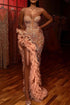 Gorgeous Long Mermaid Beading Sleeveless Split Prom Dress With Ruffles