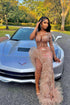 Gorgeous Long Mermaid Pink One Shoulder Long Sleeve Prom Dress With Slit