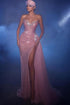 Gorgeous Long Pink Mermaid Sequined Strapless Beading Prom Dress With Slit