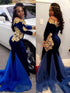 Gorgeous Mermaid Long Sleeves Off-the-Shoulder Applique Velvet Prom Dresses