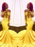Gorgeous Mermaid Off-the-Shoulder Long Sleeves Applique Elastic Woven Satin Prom Dresses