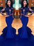Gorgeous Mermaid Scoop Lace Elastic Woven Satin Long Sleeves Prom Dresses