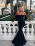 Gorgeous Mermaid Sleeveless Off-the-Shoulder Floor-Length Ruffles Stretch Crepe Prom Dresses