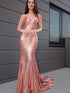 Gorgeous Mermaid Sleeveless Sequins Ruffles V-neck Prom Dresses