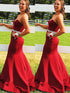 Gorgeous Mermaid Sleeveless Sweetheart Satin Beading Prom Dresses