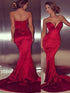 Gorgeous Mermaid Sleeveless Sweetheart Satin Court Train Prom Dresses