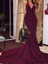 Gorgeous Mermaid Sleeveless V-Neck Spandex Court Train Prom Dresses