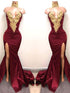 Gorgeous Mermaid Sweetheart Sleeveless Applique Satin Prom Dresses