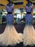 Gorgeous Mermaid Sweetheart Sleeveless Tulle Beading Two Piece Prom Dresses