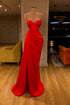 Gorgeous Spaghetti Strap Unique Round Cup High Split Red Prom Dress