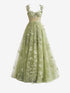 Green A-line Butterfly Lace Lilac Corset Prom Dress with Slit