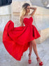 High Low A-line Sweetheart Satin Prom Homecoming Dresses Red Formal Party Gowns