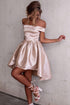 High Low Off-the-Shoulder Pleated Satin Homecoming Dress PG182