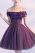 Homecoming Dress Purple Off-the-shoulder Short Prom Dress Party Dress PD354