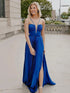 Kimia |  A-Line Straps Royal Blue Pleated Chiffon Long Formal Dress with Bow Back