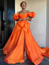 Lael | Orange Sweetheart Pleated A-Line Prom Dress With Bow