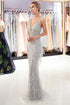Latest Long Mermaid V neck Beading Fringe Tulle Evening Dress