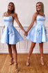 Light Blue Spaghetti Straps Bowknot A-Line Cute Homecoming Dresses PD396