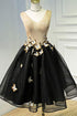 Little Black Homecoming Dress Butterfly V-neck Short Prom Dress PD397