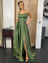 Long A-line Backless Prom Dress with Slit Formal Graduation Evening Dresses with Pockets
