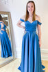 Long A-line Off-the-shoulder Prom Dress With Pockets Crystal Embellishment