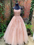 Long A-line Scoop Neck Spaghetti Straps Tulle Lace Formal Prom Dresses