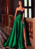 Long A-Line Sweetheart Satin Front Slit Prom Dress With Pockets