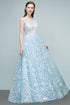 Long Appliqued Tulle A-line Cap Sleeves Prom Dresses