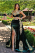 Long Mermaid Dark Green Evening Dresses with Gold Lace appliques