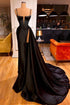 Long Mermaid Spaghetti Straps Black Prom Dress with Slit
