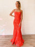 Long Mermaid Spaghetti Straps Lace Open Back Formal Prom Dress
