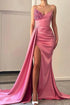 Long Mermaid Sweetheart Ruched Satin Front Slit Prom Dress with Side Sweep Train