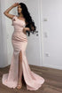 Long Pink Simple One Shoulder Split Mermaid Prom Dress