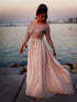 Long Sleeves A-Line/Elegant Bateau Beading Floor-length Chiffon Dress