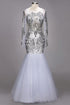 Mermaid Floor Length Long Sleeves Sequined Patterns Plus Size Tulle Prom Dresses
