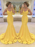 Mermaid Spaghetti Straps Sleeveless With Layers Satin Prom Dresses