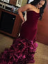 Mermaid Sweetheart Sleeveless With Ruffles Velvet Prom Dresses