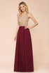 Women's Gold Appliques Evening Formal Dress Chiffon Lace Prom Long Ball Gown