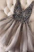 Modest Silver A-line V-neck Tulle Short Prom Dress
