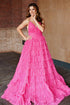 Nebula | Pleated Fuchsia Straps Ruffle Layered Formal Dress