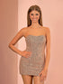Champagne Sheath Fitted Strapless Sequined Short Homecoming Dress
