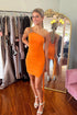 Orange One Shoulder Beaded Short Homecoming Dress with Tassel